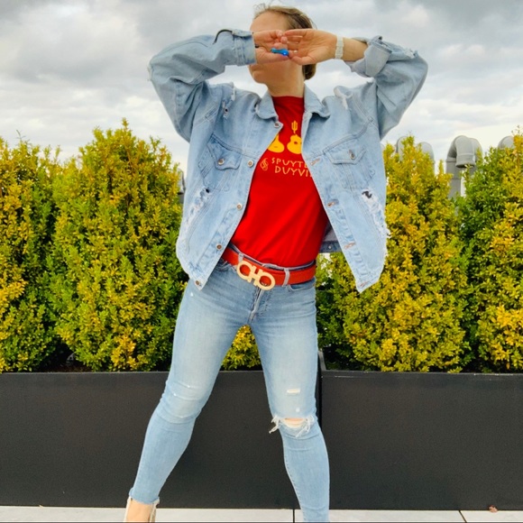 LF Vintage Distress Oversize Jean Jacket Furst Of A Kind MRSP $260 - Picture 11 of 16